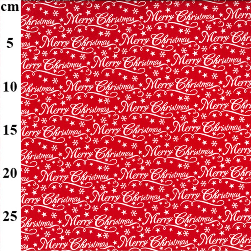 1 Metre Christmas Polycotton Fabric-110cm/43 – Merry Christmas Script on Red