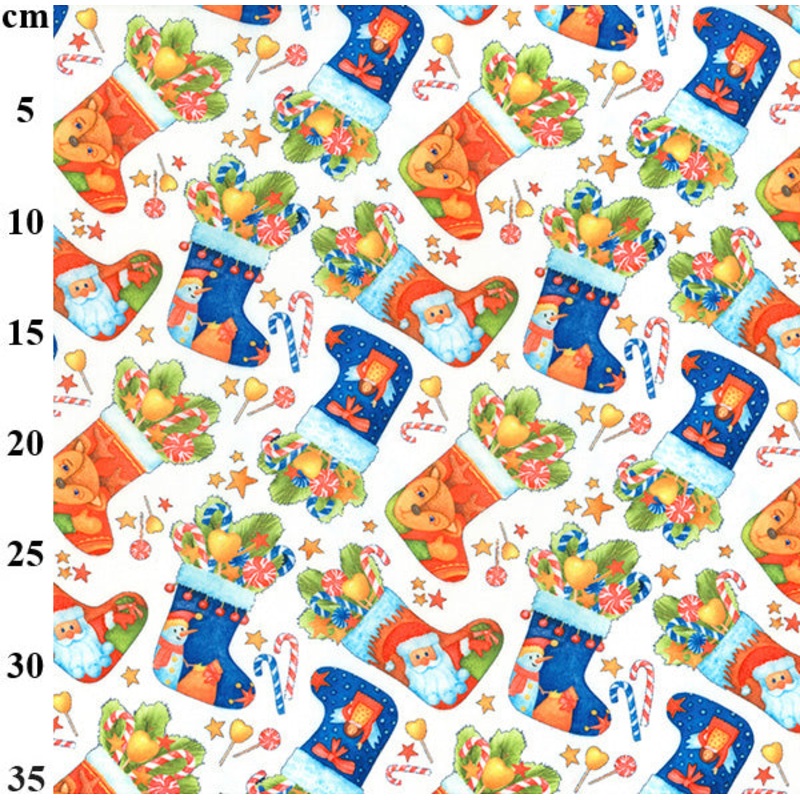 1 Metre Christmas Polycotton Fabric-110cm/43 – Traditional Christmas Stocking