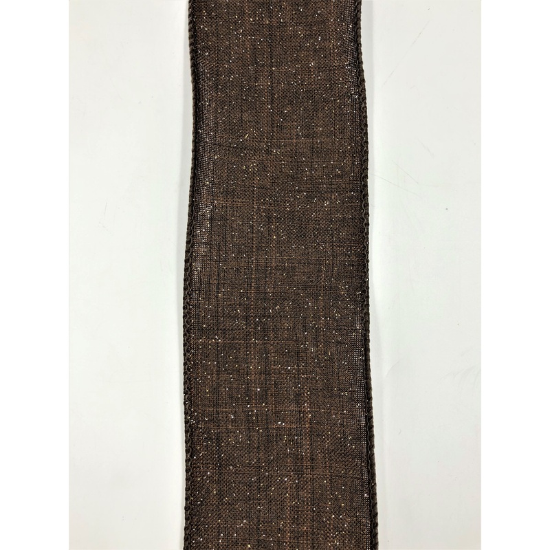 #40 Brown Glittered Linen Ribbon – 10Yd/Roll