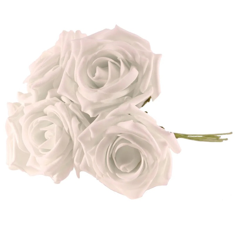 Large Open Foam Rose 5 Head  – White