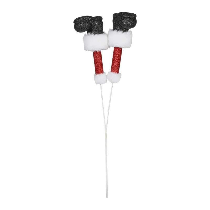 Santa Sparkly Leg with Boots Pick – Red/ White/Black – 46cm