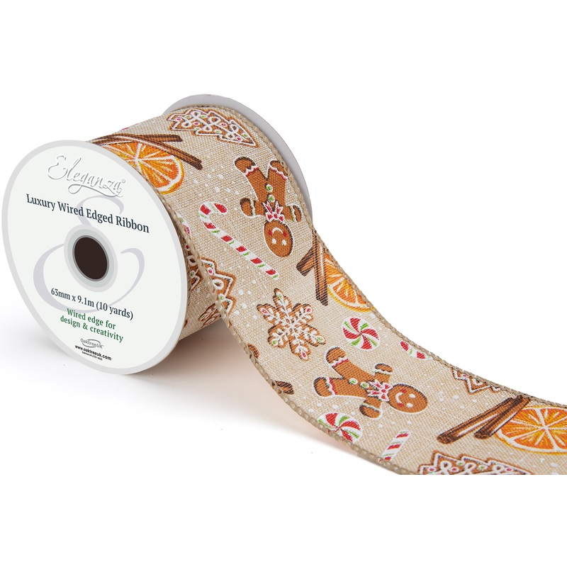 Wired Edge Christmas Burlap Gingerbread Man No.477 63mm x 9.1m