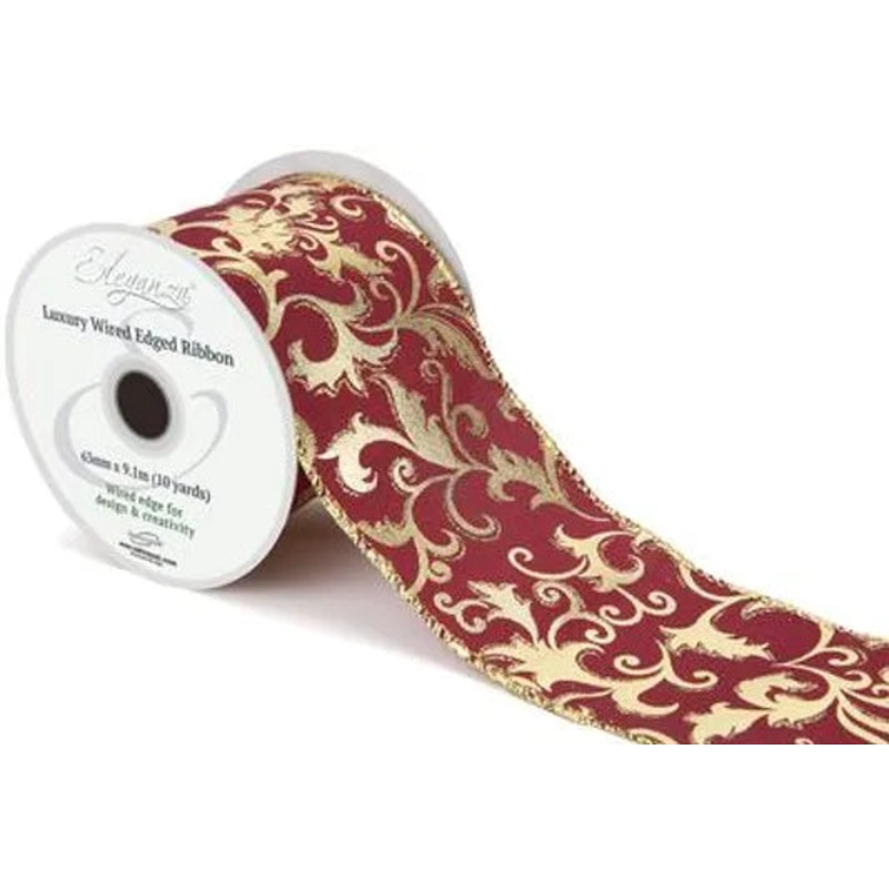 Wired Edge Luxury Gilded Filagree Burgundy/Gold No.456 63mm x 9.1m
