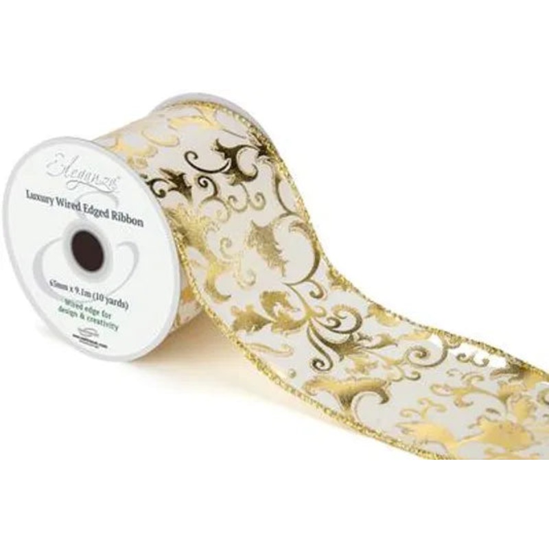 Wired Edge Luxury Gilded Filagree Cream/Gold No.454 63mm x 9.1m