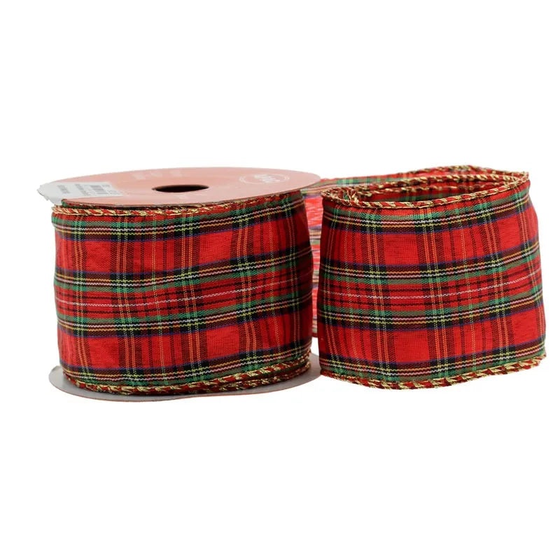 Red & Green Wired Tartan Ribbon – 63mm x 10yds