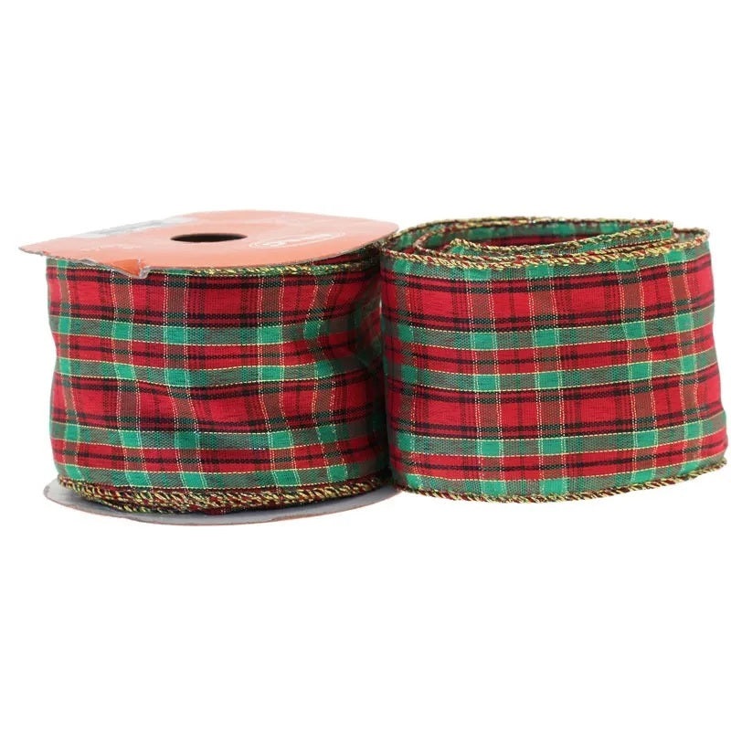 Wired Tartan Checked Ribbon –  63mm x 10yds