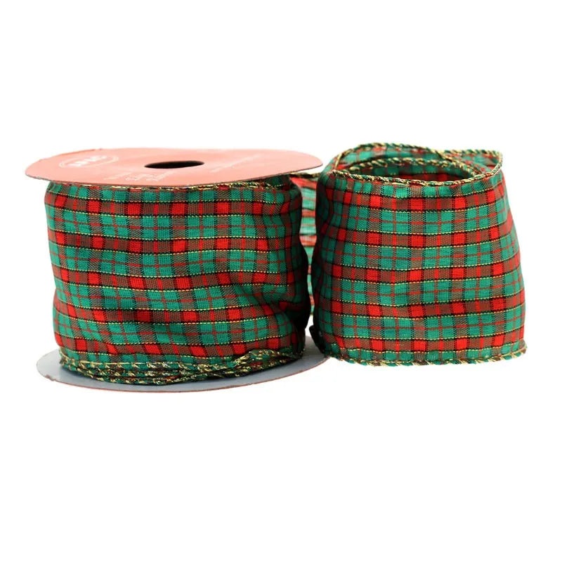 Wired Tartan Red & Green Plaid Ribbon – 63mm x 10yds