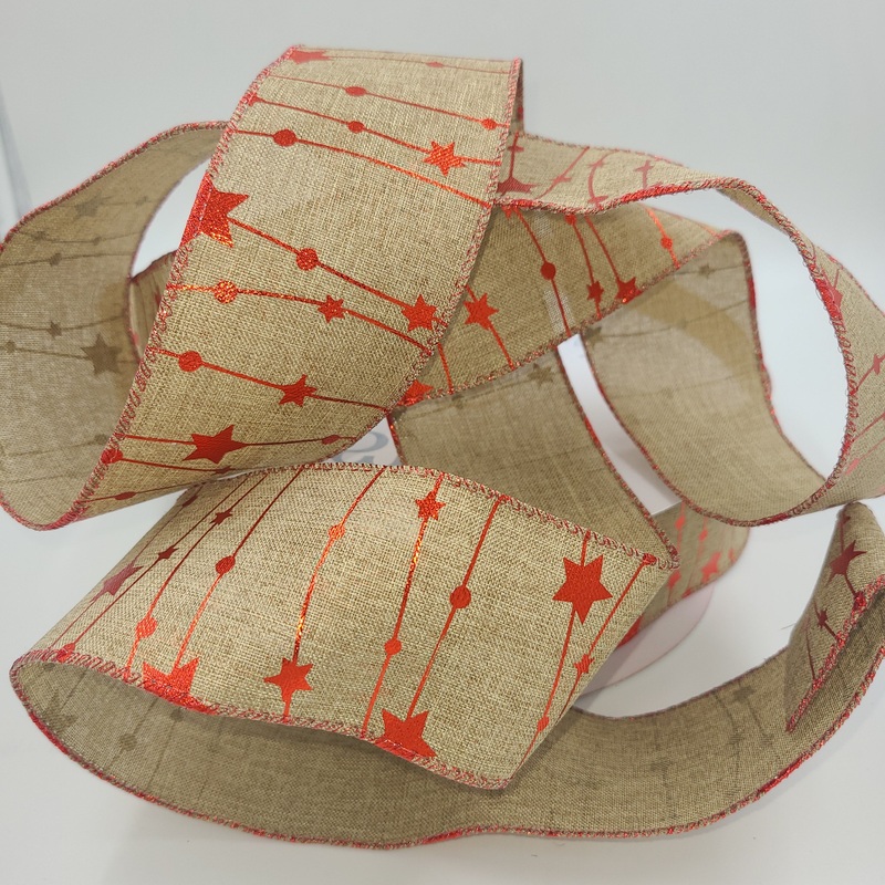 #40 Starkiss Natural/Red Ribbon – 50Yd/Roll