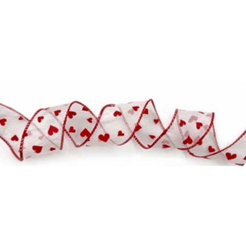 #9 Red Hearts on White Valentine’s Ribbon – 50 yard Value Roll