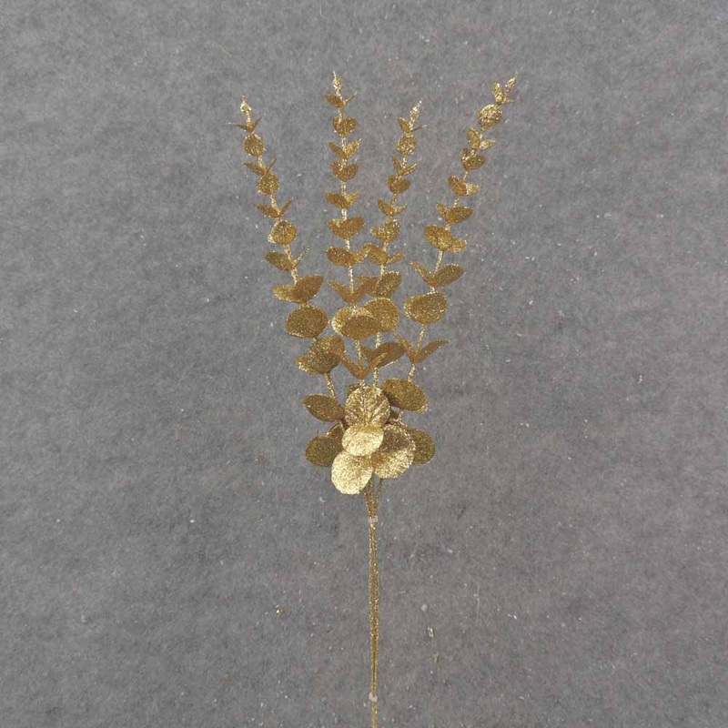 XB0023-GLD 19 Gold Glitter Eucalyptus Pick – Each