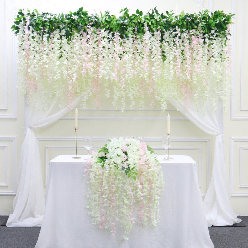 A009 A7512 white wedding backdrop wall deco hanging wisteria green plant vine artificial flower row