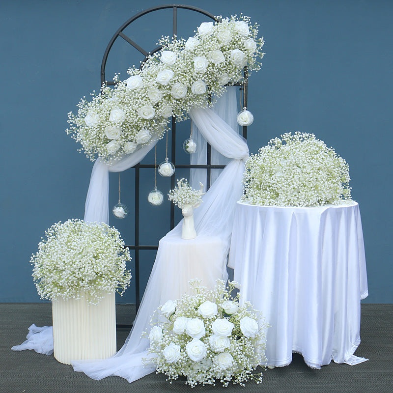A024 A7416 A9451 A7415 Rose Babybreath Flower Row Wedding Table Centerpieces Floral Ball