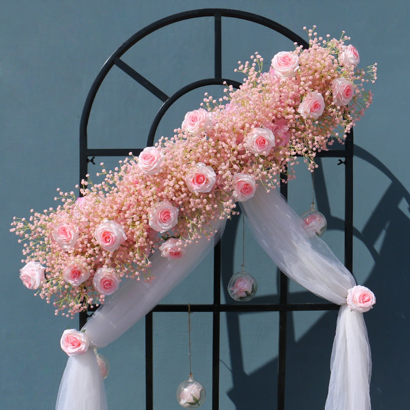 A054 A7415 Pink Champagne Flower Row Wedding Table Centerpieces Floral Ball