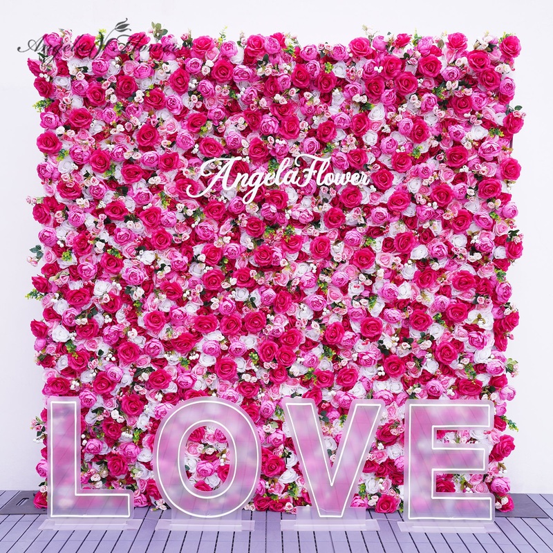 A4787 5D Red Artificial Rose Cloth Flower Wall Wedding Backdrop Fabric Floral Wall