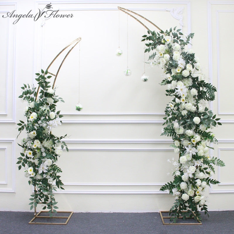 A4965 2.4M Gold-Plated Iron Horn arch Wedding Backdrop Flower Stand Decor