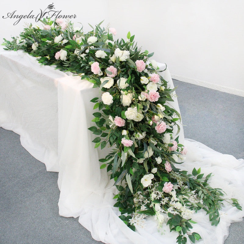 A7430 A8112 Greenery With Rose Arrangement Table Runner Wedding Backdrop Decor