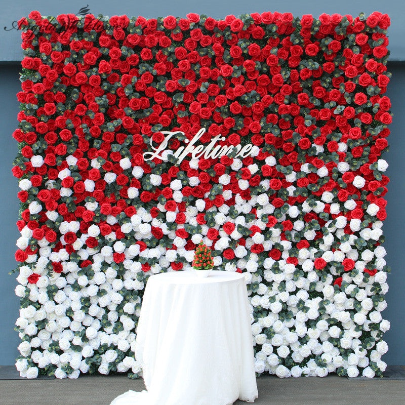 A7438 5D Red White Cloth Flower Wall Wedding Backdrop Props