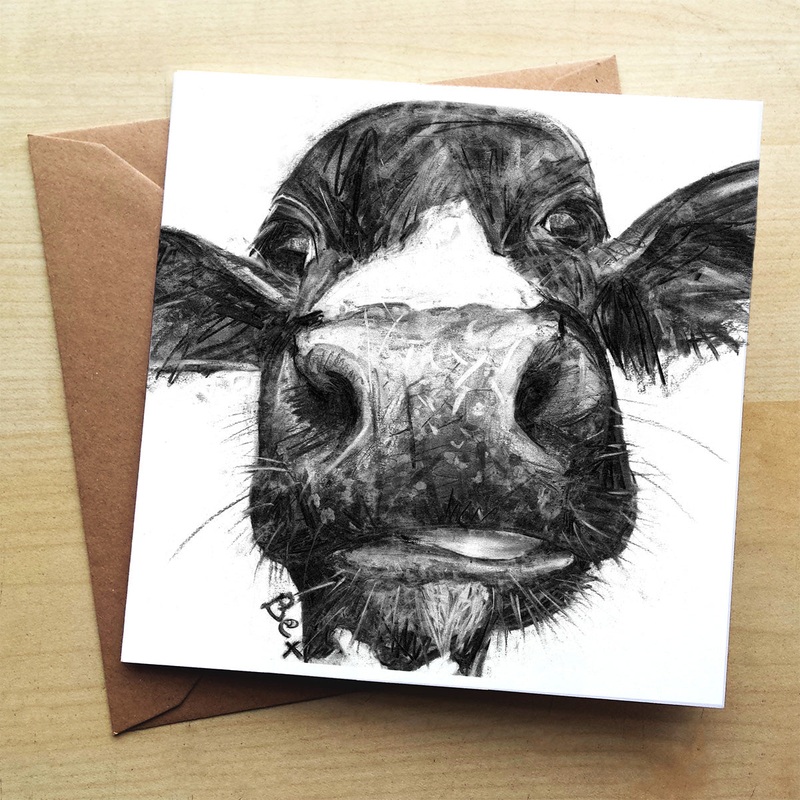 Charcoal Cow greeting card