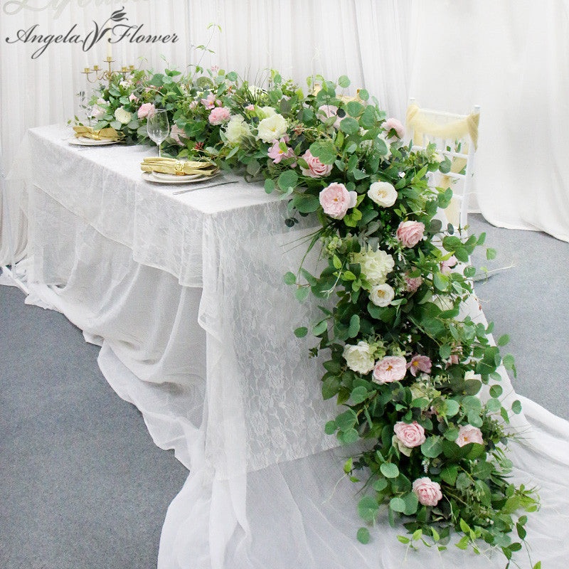 Rose Eucalyptus Leaf Table Runners Wedding Arrangement  A098 A3064