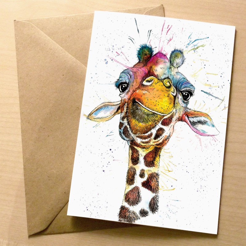 Splatter Rainbow Giraffe greeting card