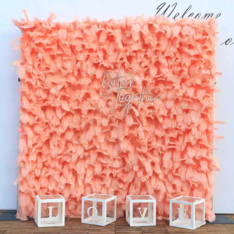 A037 A7422 Champagne Pink Feather Flower Wall Wedding Backdrop Decor Cloth Wall