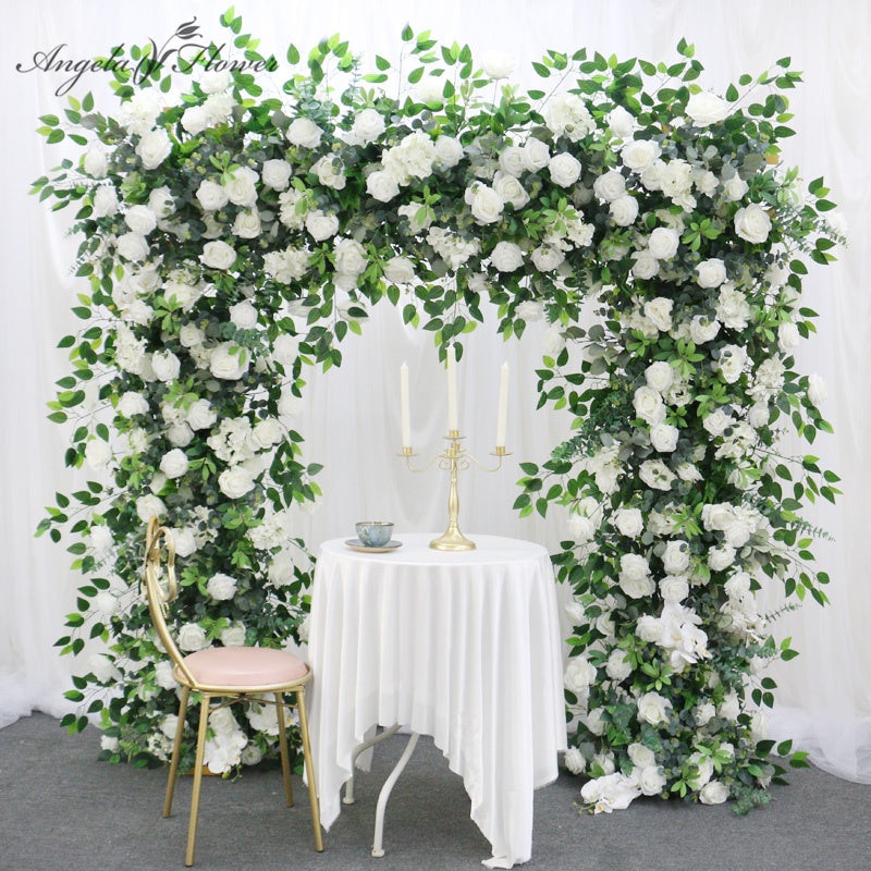 A083 A7615 White Rose Greenery Banyan Leaves Flower Arrangement Wedding Backdrop Decor Props