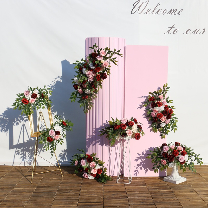 A112 A7522 Red Pink Floral Arrangement Wedding Arch Backdrop Table Centerpieces Ball