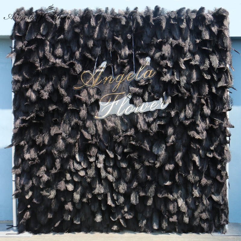 A146 A7422 5D Black Feather Fabric Flower Wall Wedding Backdrop Decor Cloth Green Plants Wall