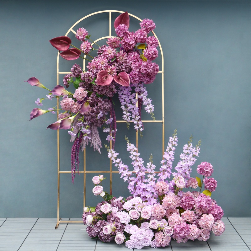 A7490 Rose Hydrangea Calla Lily Wedding Backdrop Arch Hanging Flower Row Floor Floral Arrangement