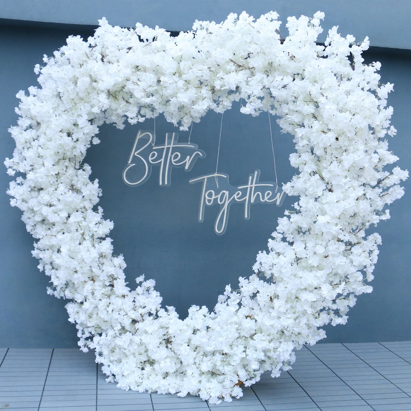 A7552 White Cherry Blossom With Heart Shelf Moon Shape Wedding Backdrop