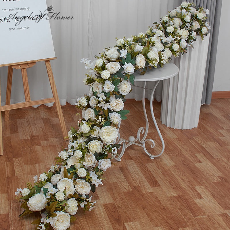A7612 Flower Strip Wedding Table Runner Floral Arrangement Wedding Backdrop Decor