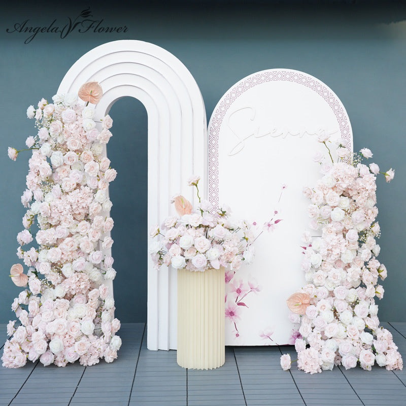 A7661 Luxury Pink Wedding Backdrop Arch Decorative Flower Rose Palm Flooring Flower