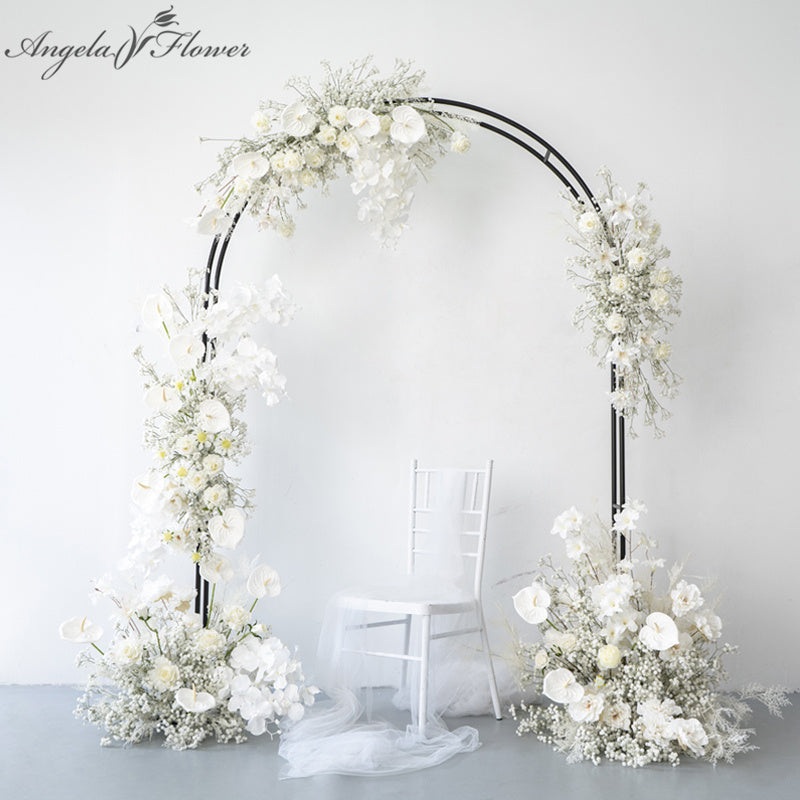 A7666 A9004 White Wedding Backdrop Decor Arch Hanging Floral Row Arrangement Floor Flower Ball