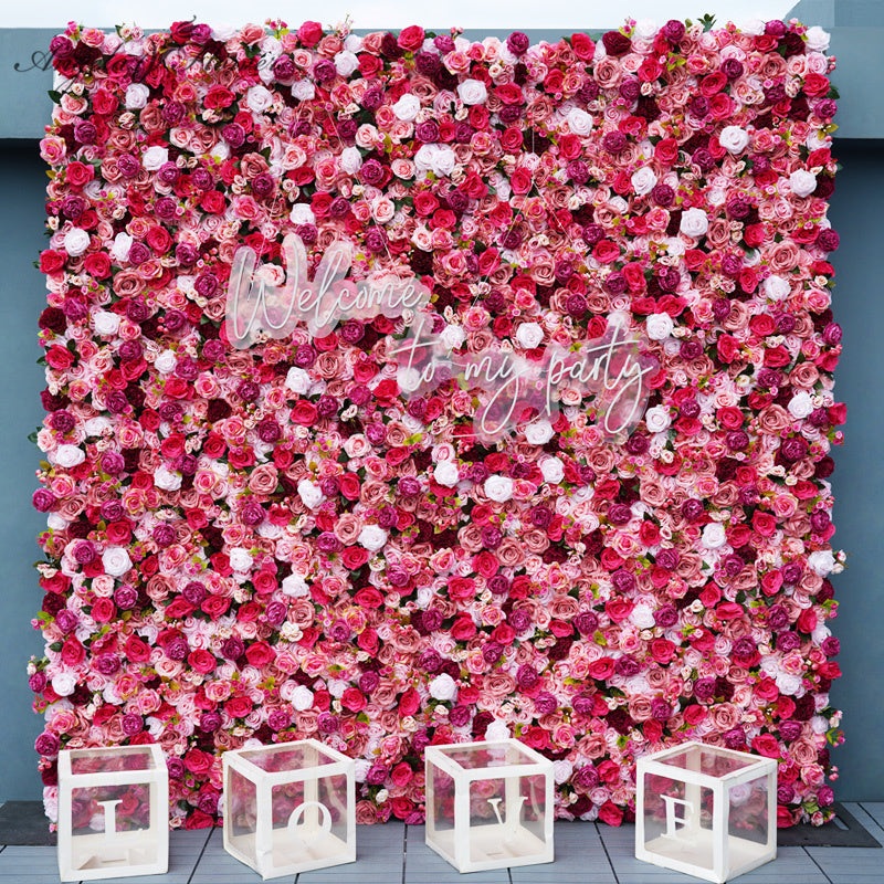 Red White 5D Cloth Flower Wall Wedding Backdrop Props A004 A1835