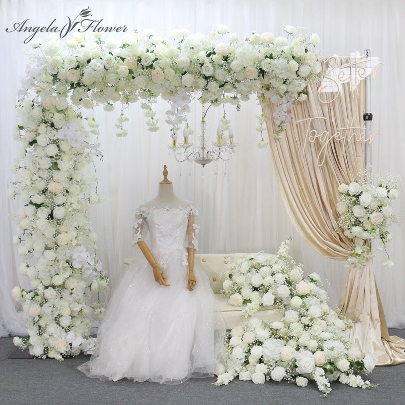 White Flower Arrangement Wedding Backdrop Arch Floral Decor A022 A7495