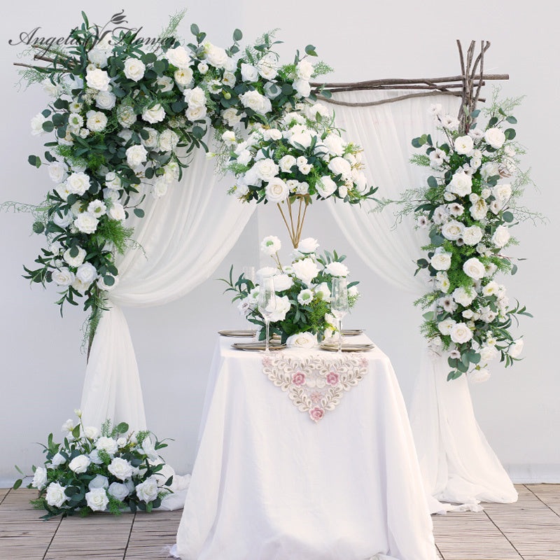 White Green Wedding Backdrop Event Centerpieces Floral Arrangement A7668 A7881