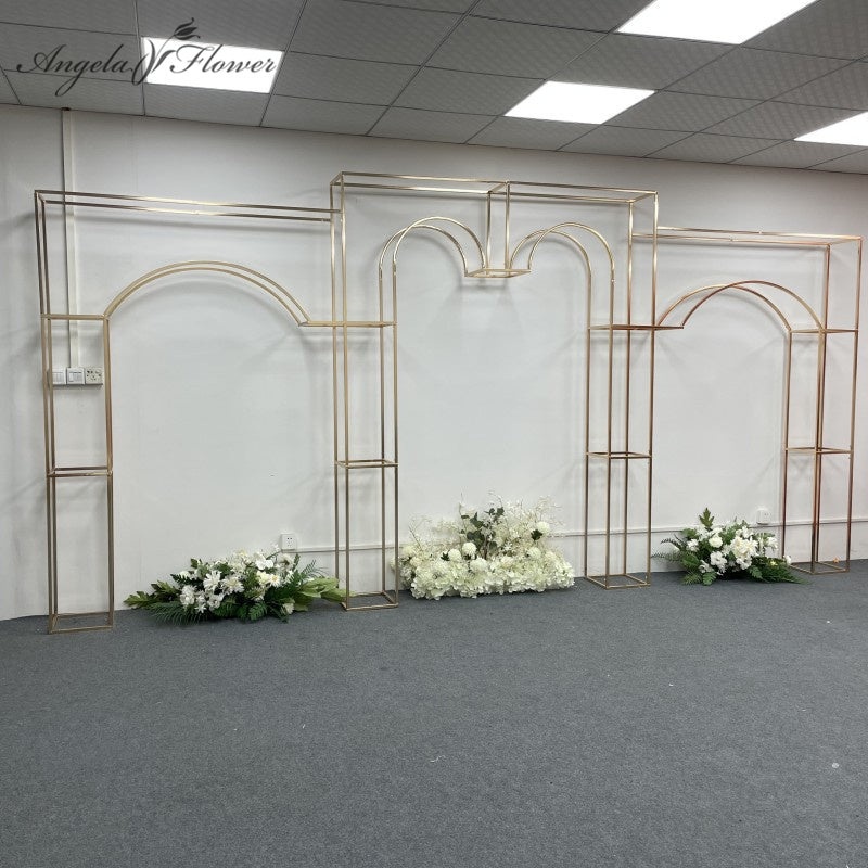 3pcs/Set Gold-Plated Wrought Iron Square Screen Wedding Arch A8082