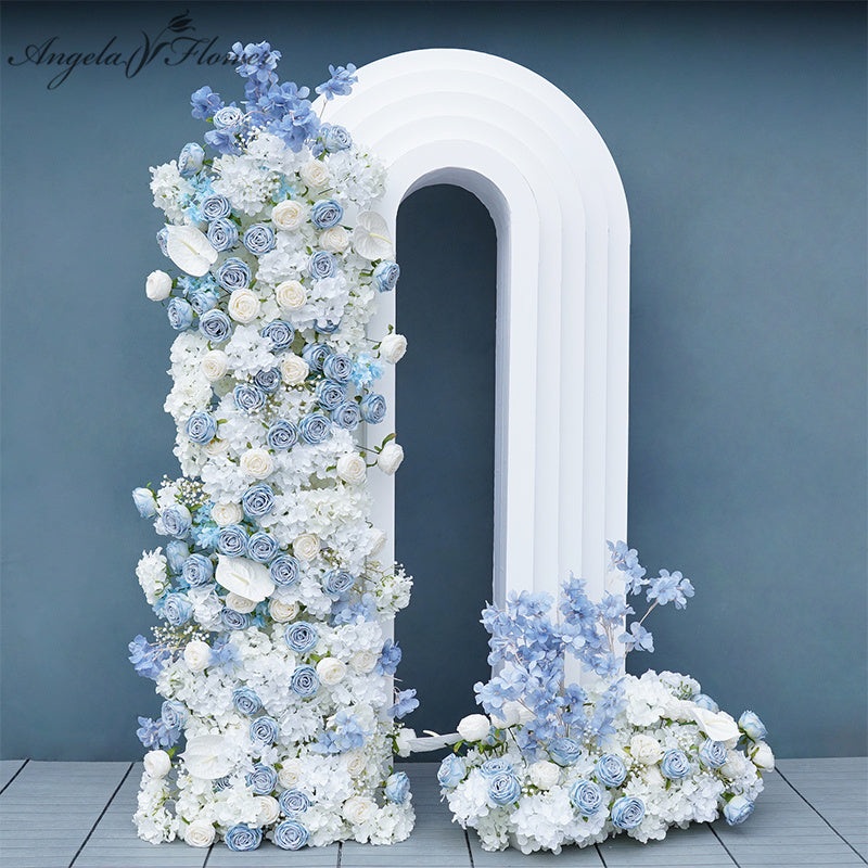 A356 A7724 Fog Blue White Rose Hydrangea Wedding Background Arch Decorative Flower Row
