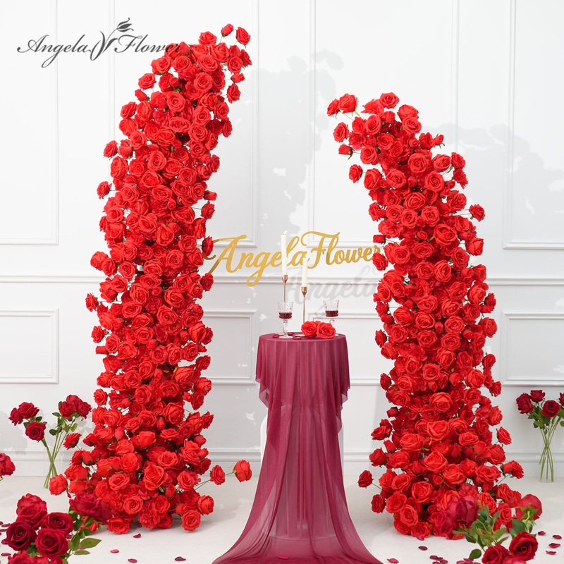 A7552 Red Rose Wedding Backdrop Floral Arrangement Decor Horn Arch