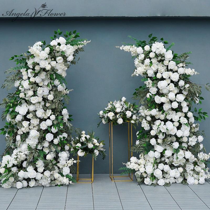 A7695 White Rose Peony Green Leaf Corner Shape Arch Wedding Background Flower