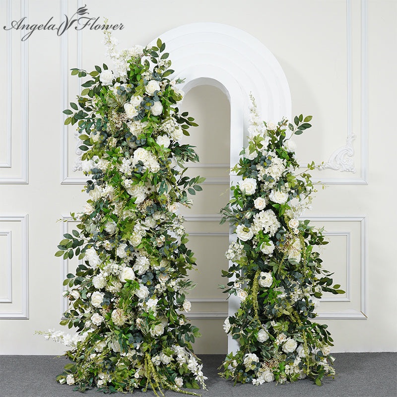 A7702 White Rose Green Leaves Wedding Backdrop Arch KT Board Decor Floral Arrangement
