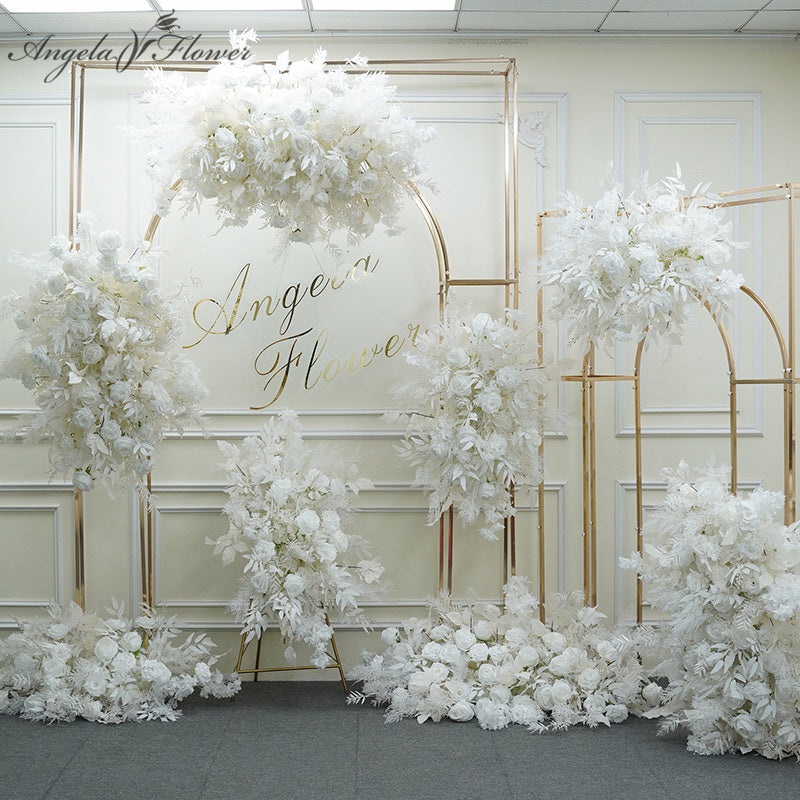 A7718 White Foggrass Rose Floral Arrangement Wedding Background Decoration