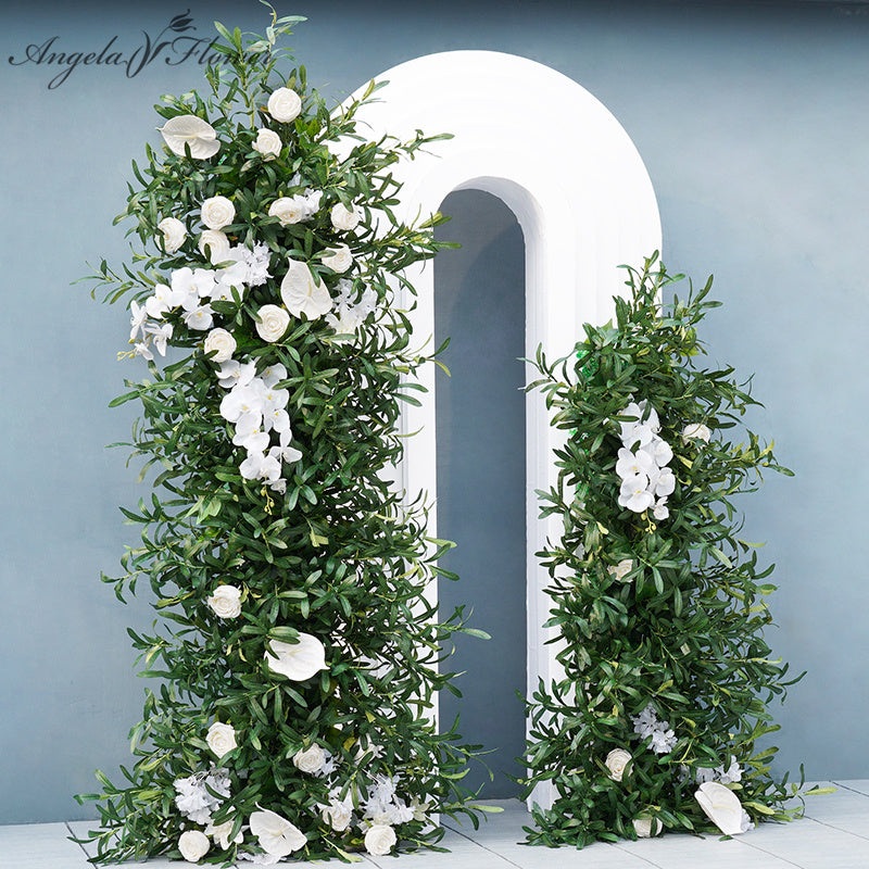 A7722 White Orchid Green Leaf Wedding Background Arch KT Board Decorative Flower Row