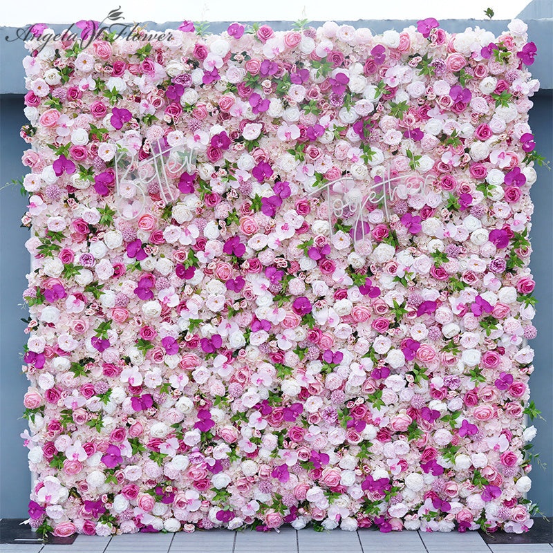 A7735 Pollen Red Rose Purple Orchid Rose 5D Cloth Wall Wedding Background