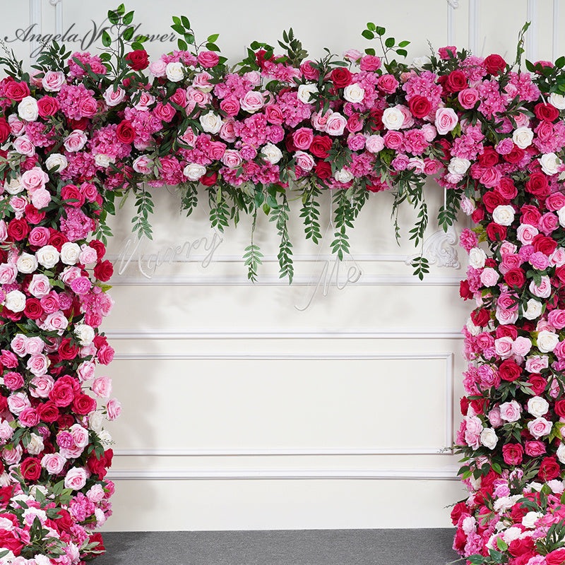A7737 Pink White Wedding Backdrop Arch Decor Floral Arrangement