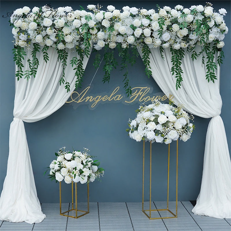 A7743 White Green Leaves Wedding Backdrop Floral  Event Table Centerpieces Ball