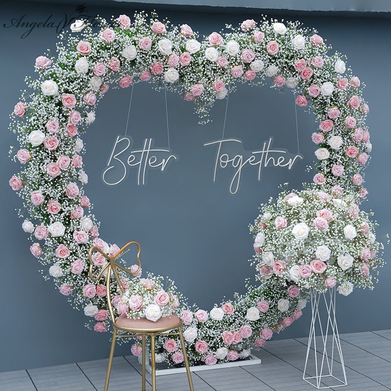 A7761 White Pink Roses Babysitter Series Wedding Floral Arrangement Cloth Wall