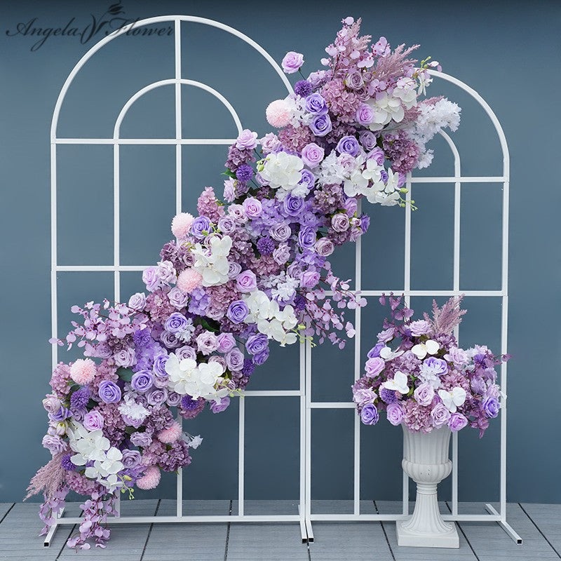 A7763 5D Wedding Floral Arrangement Purple Rose Hydrangea Orchid Table Run Flower Row