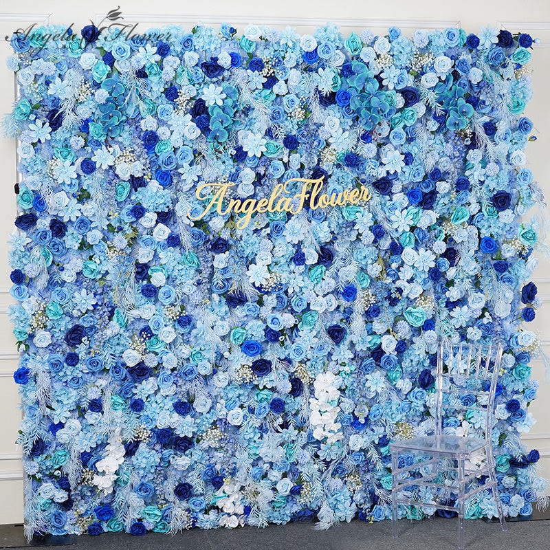 A7775 Blue Series Rose Orchid Mist Grass 5D Wedding Decor Cloth Roll Up Flower Wall