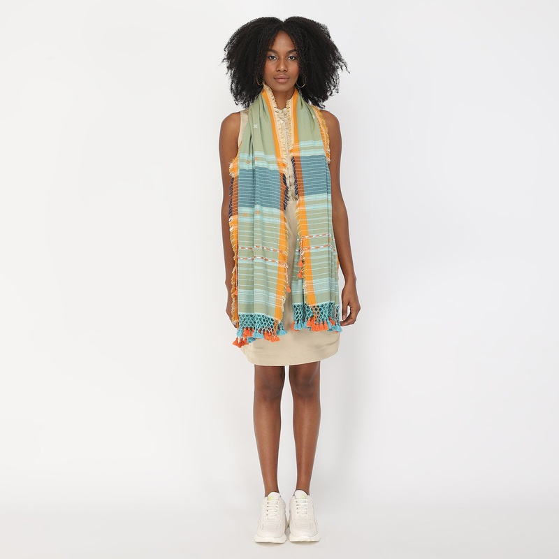 Anchored Jacquard Wrap-Sage & Blush